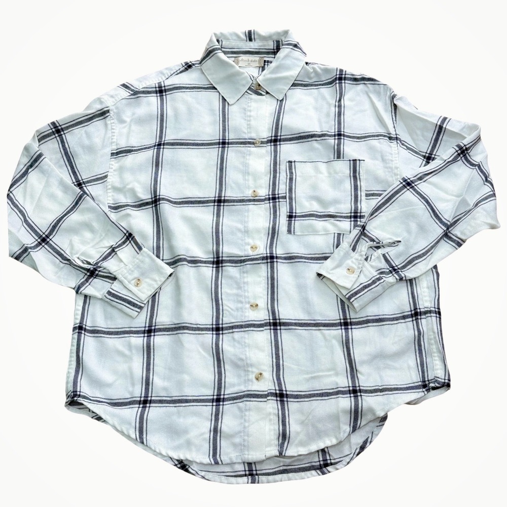 Altar'd State Plaid Button Down Top Women XS White/Blue Casual Fall Layer Piece